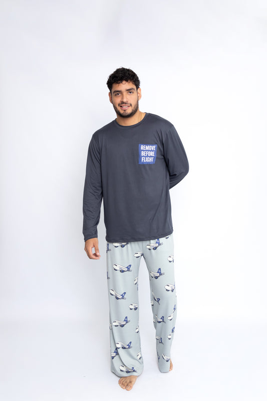 PIJAMA PILOTO ✈️ - Modelo Carlos (Polo manga larga & Pantalón suelto)