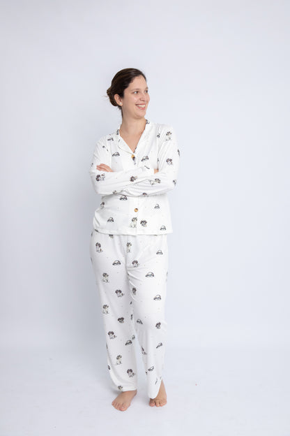 Pijama de SHIH TZU🐾 Modelo Briana Camisero manga larga & Pantalón )