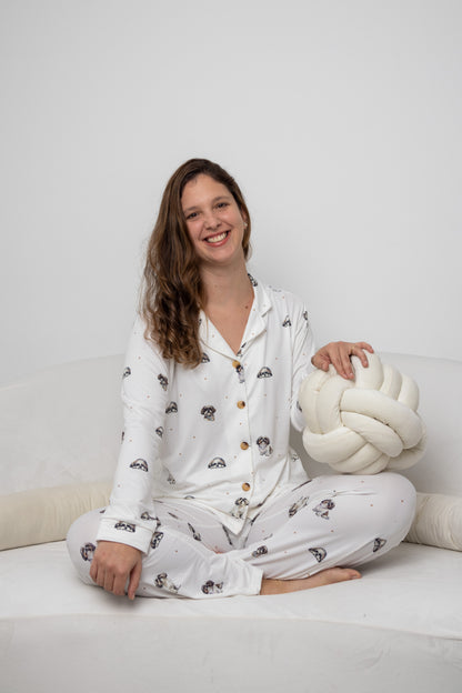 Pijama de SHIH TZU🐾 Modelo Briana Camisero manga larga & Pantalón )