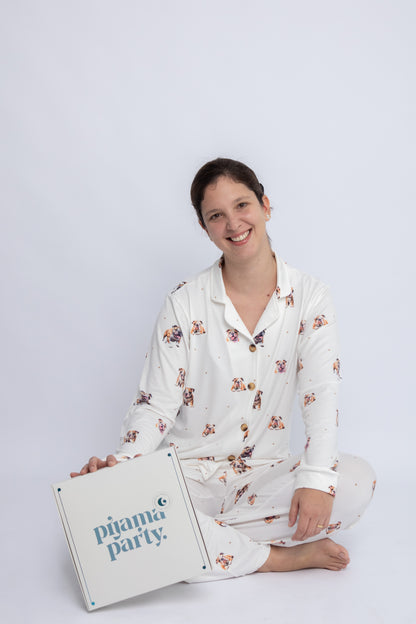 Pijama de Bulldog inglés 🐾 Modelo Briana Camisero manga larga & Pantalón