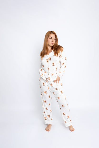 Pijama de Golden  🐾 Modelo Briana Camisero manga larga & Pantalón