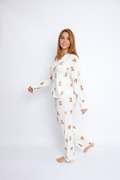Pijama de Golden  🐾 Modelo Briana Camisero manga larga & Pantalón