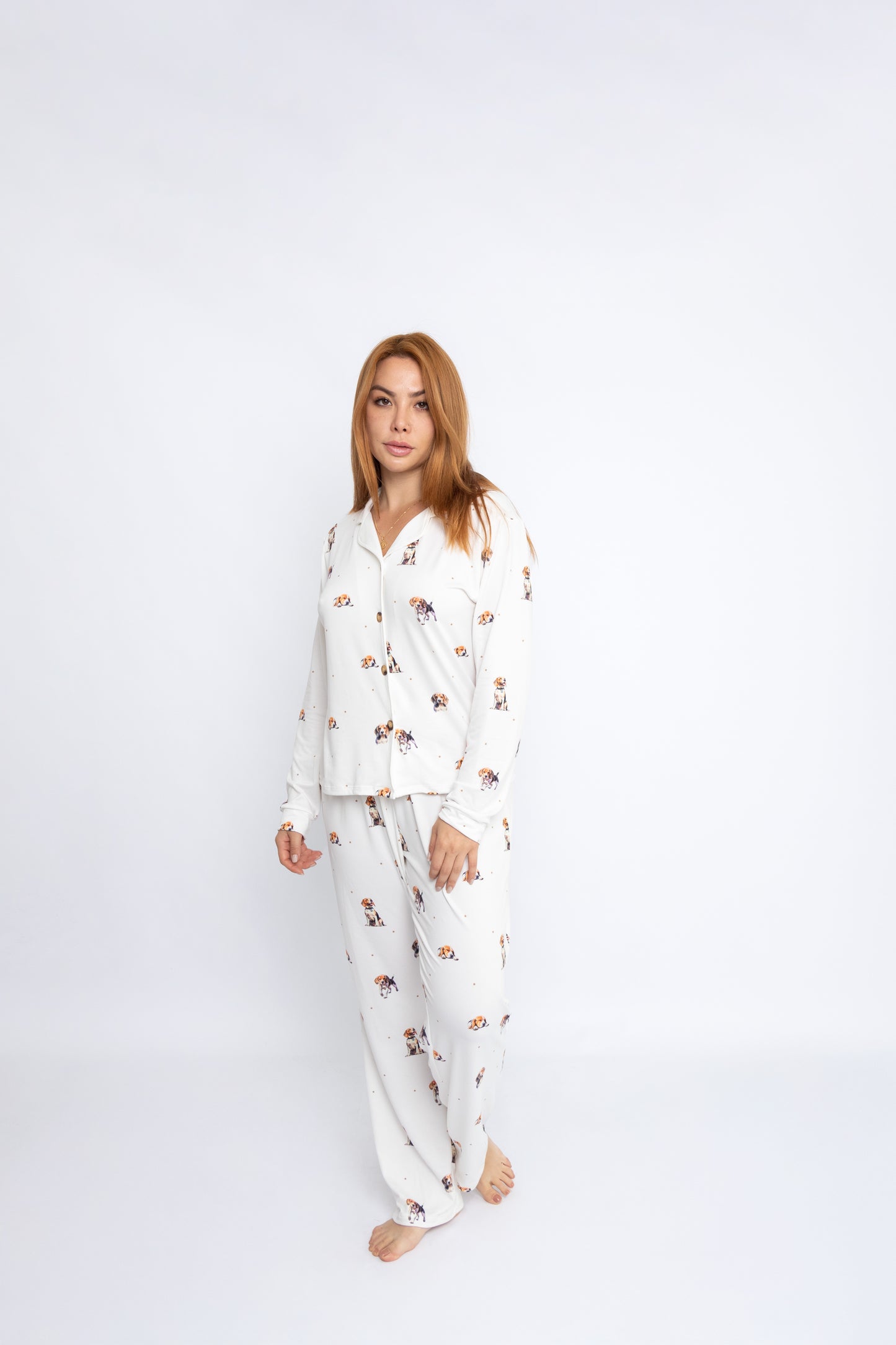 Pijama de Beagle 🐾 Modelo Briana Camisero manga larga & Pantalón