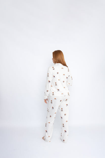 Pijama de Beagle 🐾 Modelo Briana Camisero manga larga & Pantalón
