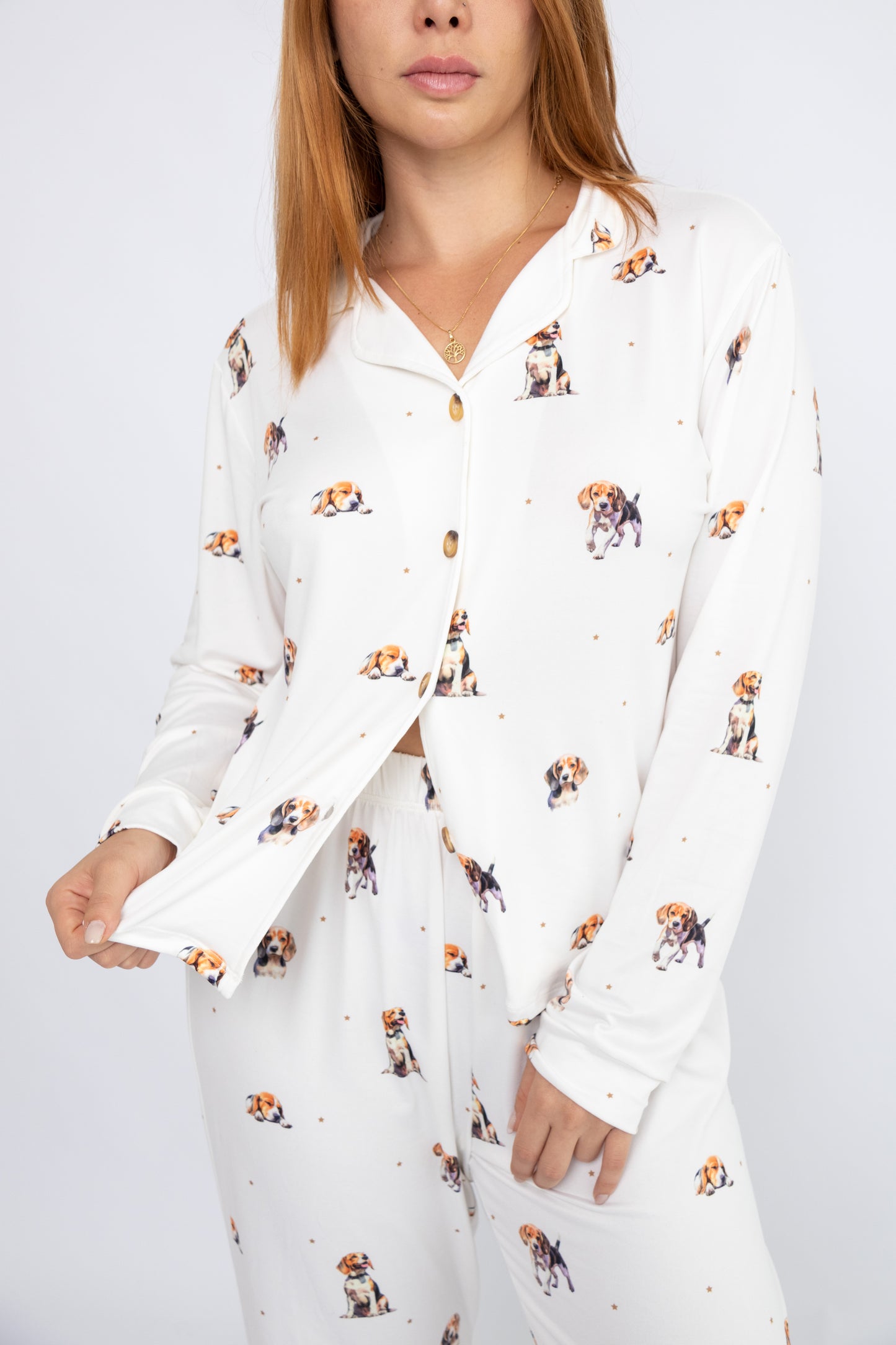 Pijama de Beagle 🐾 Modelo Briana Camisero manga larga & Pantalón